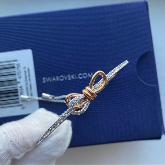 ❌SOLD❌NWT!Authentic SWAROVSKI Two Tone Lifelong Bow Crystal Pave Bangle Bracelet - Picture 7 of 7